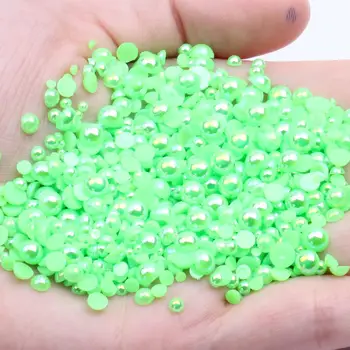 1,5-12mm Зелен AB е с полукръгла Изкуствени перли от ABS-пластмаса, мъниста за албуми на равна корицата, използвайте лепило, за декорация, за занаяти собствените си ръце,