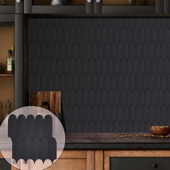 10 Листа Премия направи си САМ 3D Черен Стикер На Стената, Отклеивающиеся Винил Тапети, Приклеивающиеся с Плочки за Кухня, Баня, Backsplash Decor