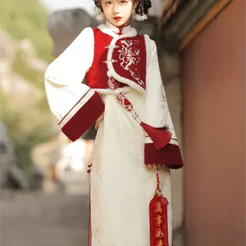 20 Дни Предварително подготовка Оригинално Подобряване Женствена рокля Hanfu Qipao с бродерия в Китайски стил, Червено Коледна рокля Bijia Рокли, Халат Qipao