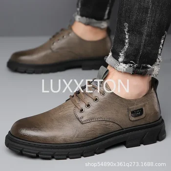 2023 Нова Мъжки обувки От естествена кожа; Блок Кожени обувки; Мъжки Модни Ежедневни обувки с ниски берцем в Британския стил На подметка в Корейски стил