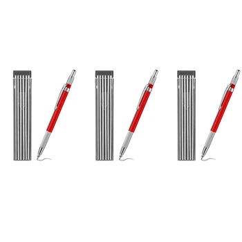 3X Молив за заваряване с 36 бр. заправками Silver Streak, метален маркер, механични, заваръчни моливи за тръби, производство, червен