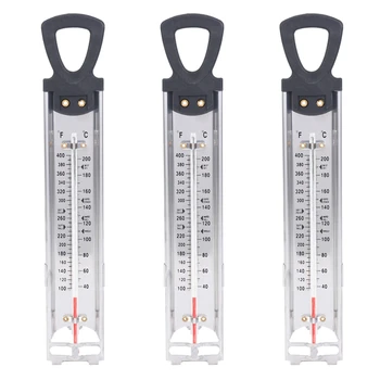 3X Термометър за бонбони / желе / пържене, неръждаема стомана, със скоба за тенджери и кратък справочник по температура