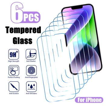 6ШТ Защитно Стъкло за iPhone 15 14 13 12 11 Pro Max SE 2020 екран Протектор за iPhone 13 12Mini 14 15 Plus XR XS Max Glass