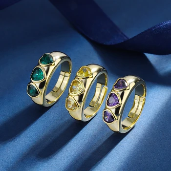 EYIKA Зелени Жълти Пурпурни пръстени-сърца с кристали, цирконий за жени, луксозни декорации за сватбени партита, аксесоари за сватбени рокли, подаръци