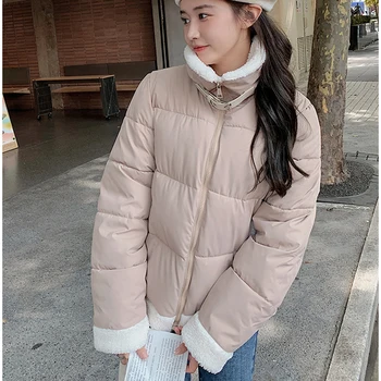 Gidyq Корея дамско яке от овча вълна, зимни ежедневни градинска дрехи, свободни дебели топли паркове, ежедневното Дамско универсално палто в стил мозайка