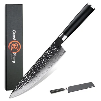 GRANDSHARP 8-инчов дамасский нож на главния готвач от високо неръждаема стомана от дамасской стомана VG10 с кованым острие, Дамасский кухненски нож с дръжка G10