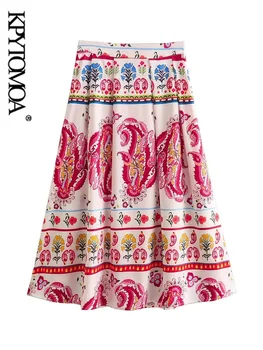 KPYTOMOA Дамски модни Плиссированная пола Миди с принтом, реколта дамски поли с висока талия и страничен цип, Mujer