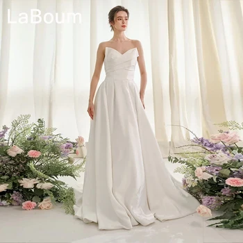 LaBoum Елегантни сватбени рокли за жени, плисирани рокли, трапецовидна форма, без презрамки, модерни сватбени рокли, халат Mariage vestido de новия
