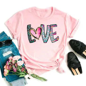 Maycaur Розова Дамска тениска Valentine Love Забавни Дамски Модни Дрехи на 90-те Години Жените Тенденция Тениска С Къс Ръкав Графична Тениска