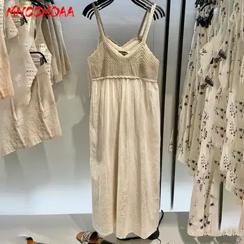 MNCCMOAA-Женствена рокля миди с цепка, реколта бретельки без ръкави, Дамски официални рокли, Нова мода, 2024