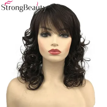 StrongBeauty Дълга къдрава перука женска коса с бретон Прически Синтетични перуки се отопляват нормално