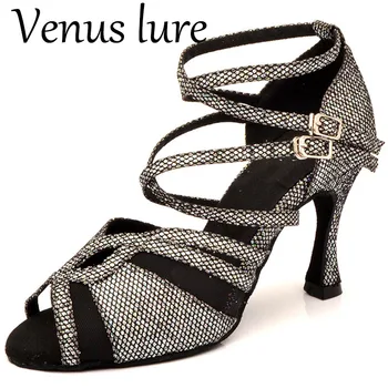 Venus Lure Индивидуален размер и името на Танцови обувки Sansha със сребърен блясък на висок ток 9 см