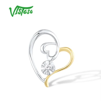 VISTOSO Автентичната окачване от двухцветного злато 18 карата 750 проба за жени, искрящ диамант цвете, висулка във формата на хубаво сърце, изящни бижута в изчистен стил