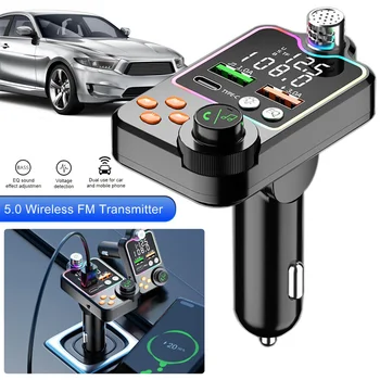 Автомобилен FM Модулатор-Предавател, Bluetooth 5,0 FM Трансмитер 3.1 A Dual USB порт PD Зареждане Хендсфри Автомобилен Комплект Безжична Aux Аудио