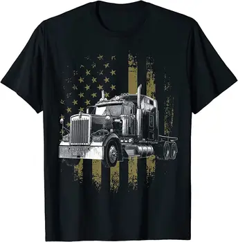 Американското знаме, Подарък Тениска за шофьор на камион с Полу Big Rig, 100% Памук, С Кръгло деколте, Лятна Ежедневната Мъжка Тениска С Къс ръкав, Размер S-3XL
