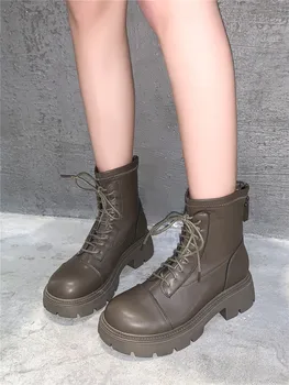 Ботуши Lolita Ботуши-Дамски есен обувки, сабо на платформата, плосък токчета, ципове, с кръгло бомбе, 2023, женски обикновена обикновена обувки на каучуке, обикновена обикновена обувки.