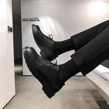 Британски работен костюм Les Handsome T малък размер, неутрална модерно мъжко официално облекло, нескользящая младежта ежедневни обувки от черна кожа
