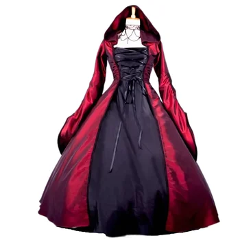 Викторианска Готическа рокля на Средновековния Ренесанс, Cosplay Вампир на Хелоуин, Дълги ръкави С качулка, Дълга бална рокля на принцеса Фентъзи на Поръчка