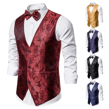 Вино-червено жаккардовый костюм, жилетка, мъжки блузи за бизнес банкет, сватбената парти, рокля за булката, размер XXL-S
