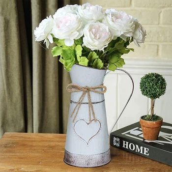 Винтажное жестяное кофа, Модни Желязна ваза, Метални кани в стил кънтри, Сватбени изкуствени цветя, контейнер за градината и дома