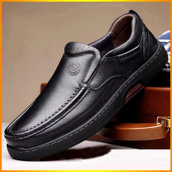 Висококачествени ръчно изработени обувки от Естествена Кожа за Мъже, Лоферы, Бизнес Обувки Без Закопчалка, Класически Меки Мокасини, Мъжки Обувки На Плоска подметка