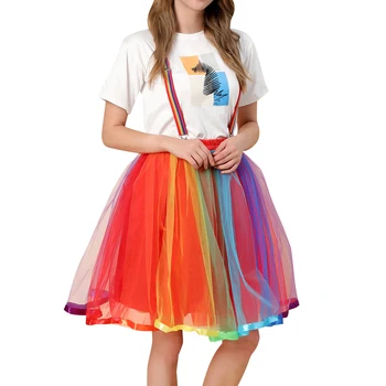 Дамски многопластова пола Rainbow Bustle, пола-поличка от тюл за танци, пола-пакет за клубна дрехи, фантазия поли за американските партита, танци фея