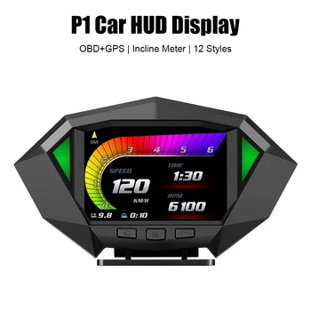 Двухсистемный измерител на наклона OBD2 GPS Авто HUD дисплея P1 Измерител на наклона на дисплея Цифров скоростомер кола