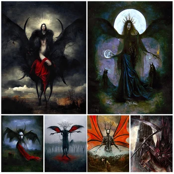 Демони в царството на призраци, реколта стенни картини, платно, готически арт плакат на ужасите 