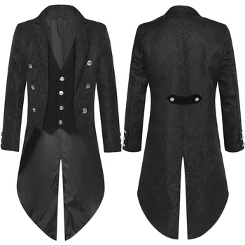 Джентълмен мъжко палто Модна Steampunk Ретро фрак Яке Готически Викториански палто Мъжки направо костюм