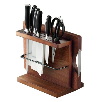 Дървена ножевой блок, всекидневна с кухненски универсален държач за ножове с отделение за дъска за табла, сейф, спестете място и лесно да намерите правилните ножове