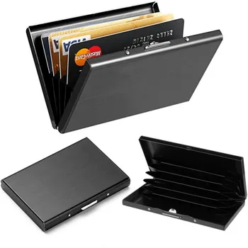 Държач за карти за мъже, блокиране на RFID, алуминий метален тънък портфейл, чанта за пари, държач за кредитни карти с защита от сканиране, тънък калъф, малък мъжки портфейл
