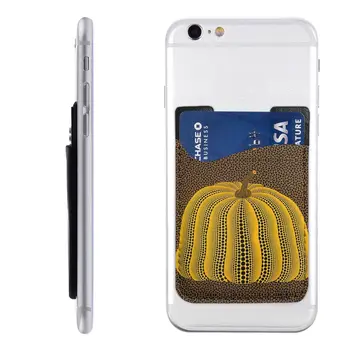 Държач за карти мобилен телефон Yayoi Kusama под формата на тиква за задната част на телефона, обичай калъф за портфейла, с абстрактно изкуство от изкуствена кожа