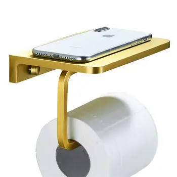 Държач за хартия в банята с рафт за телефон, държач за мобилни телефони в банята, златна държач за кърпички, поставка за тоалетна хартия, кутии за салфетки