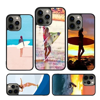 дъска за сърф сърфирах art surf Момиче Калъф За iPhone 15 SE 2020 XR XS X Max 6S 7 8 Plus 12 13 Mini 11 12 13 14 Pro Max Калъф-Броня