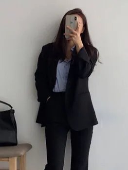 Жена сако за офиса, ежедневието на Класически бизнес универсален Елегантен модерен однобортный яке с дълги ръкави за дома