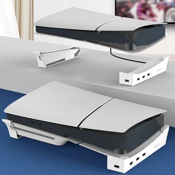За PS5 Slim Хоризонтална Поставка на i-я и 4-Портов USB Хъб Основна Стойка на Притежателя на Аксесоари за Playstation 5 Slim Disc & Digital Edition 2023
