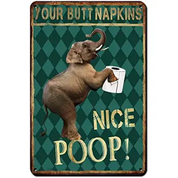 Забавно за домашни любимци в баня, Кърпи за твоя задник, декорация във формата на Слон, Зелени стенни художествени акценти, Реколта Малки Сладки Метални Консервени табели, подаръци