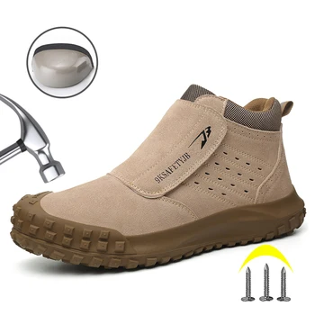Заваръчен обувки със защита от изгаряне Мъжки Защитни обувки със стоманени пръсти, работни ботуши със защита от удари, Строителна защитни обувки