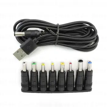 Захранващ кабел 2 m USB 2.0 Щепсела от A до Постоянен ток 5.5 mm x 2,1 мм с 8 Топчета Конектори за Преносим Компютър-Рутер Mini Fan B4