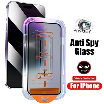 Защита на Дисплея От Прах Закалено Стъкло За iPhone 15 14 13 12 11 Pro Max Mini XS Max XR 14 Plus Anti Spy Защита на Екрана От Прах
