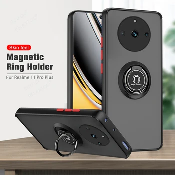 Защита на камерата Матиран Брониран Калъф За Телефон Realme 11 Pro + Realme11 Pro 11Pro Plus 5G Авто Магнитен Държач-Поставка Coques 6,7 инча