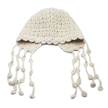 Защита на ушите Foliumphotiniae Вязаная вълнена шапка с пискюл във формата на октопод, удебелена топла зимна защита за ушите