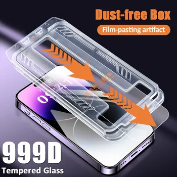 Защитно фолио за екрана 999D Dust Free Кутия за iPhone 14 13 12 11 Pro Max от Закалено Стъкло за iPhone Xs Max XR X Комплект за Автоматично Премахване на Прах