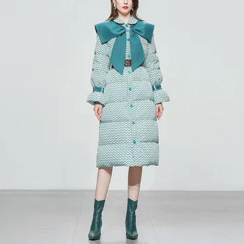 Зима 2023, дамски дълга модерен шал, дизайн, якето е с 90% бял утином топола с принтом Люлка с колан, Гъст топло палто, зимни връхни дрехи