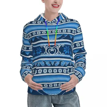 Зимните сини скандинавските ежедневни блузи с забавен принтом в ретро стил, риза с качулка, Есенна горна дреха с дълъг ръкав, пуловер Оверсайз, подарък с качулка