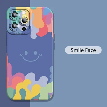 Калъф Rainbow Ice Cream Smile Face Case За iPhone 15 14 13 12 11 Pro Max Mini X XR XS 7 8 Plus SE 2020 Луксозен Cartoony Силиконов Калъф