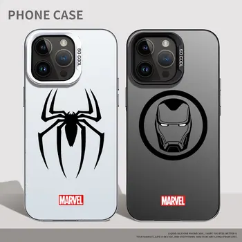 Калъф за мобилен телефон iPhone 11 12 Pro 13 X 14 Плюс 15 Pro Max XS Max XR Marvel spiderman Железния човек логото на Мека корица Луксозен тънък