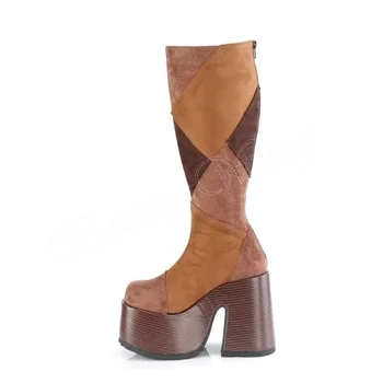 Кафяви многоцветни пънк-обувки на платформа с дървен ток, дамски обувки на висок ток, мода 2023, Новост Zapatos Para Mujere