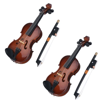 Качествен 2X подарък музикален инструмент за цигулка, миниатюрно копие с футляром, 8x3 см