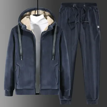 Комплект зимни панталони, мъжки hoody с качулка, модерен и случайни тенденция